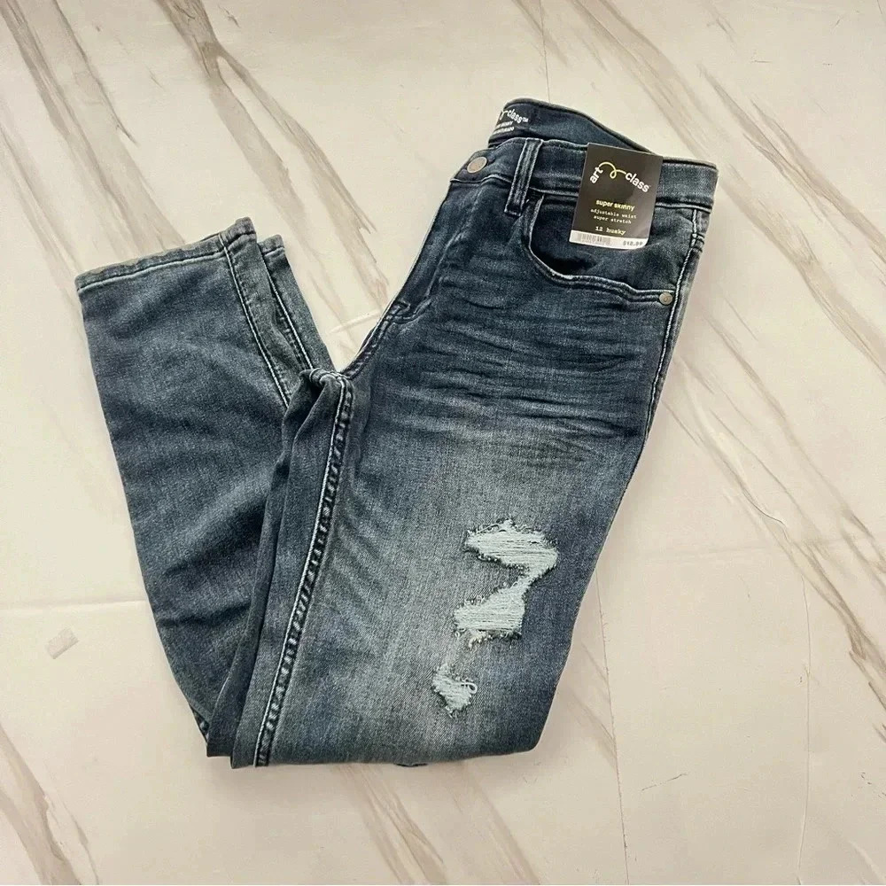 Art Class Super Skinny Size 12 Husky Distressed Blue Denim Adjustable Waist